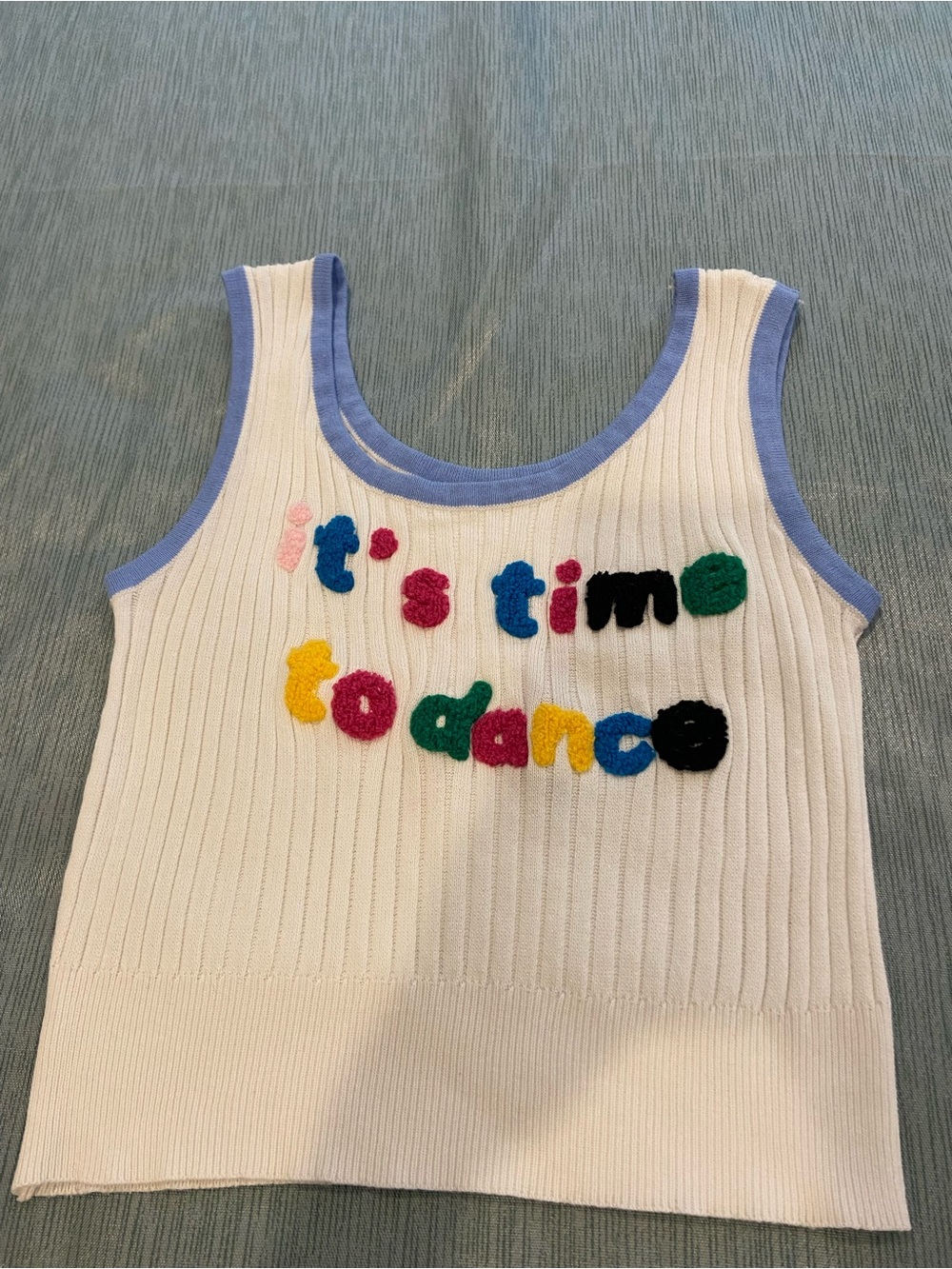 Women's White Ribbed Tank Top with Colorful Lettering - Picture 4 of 4